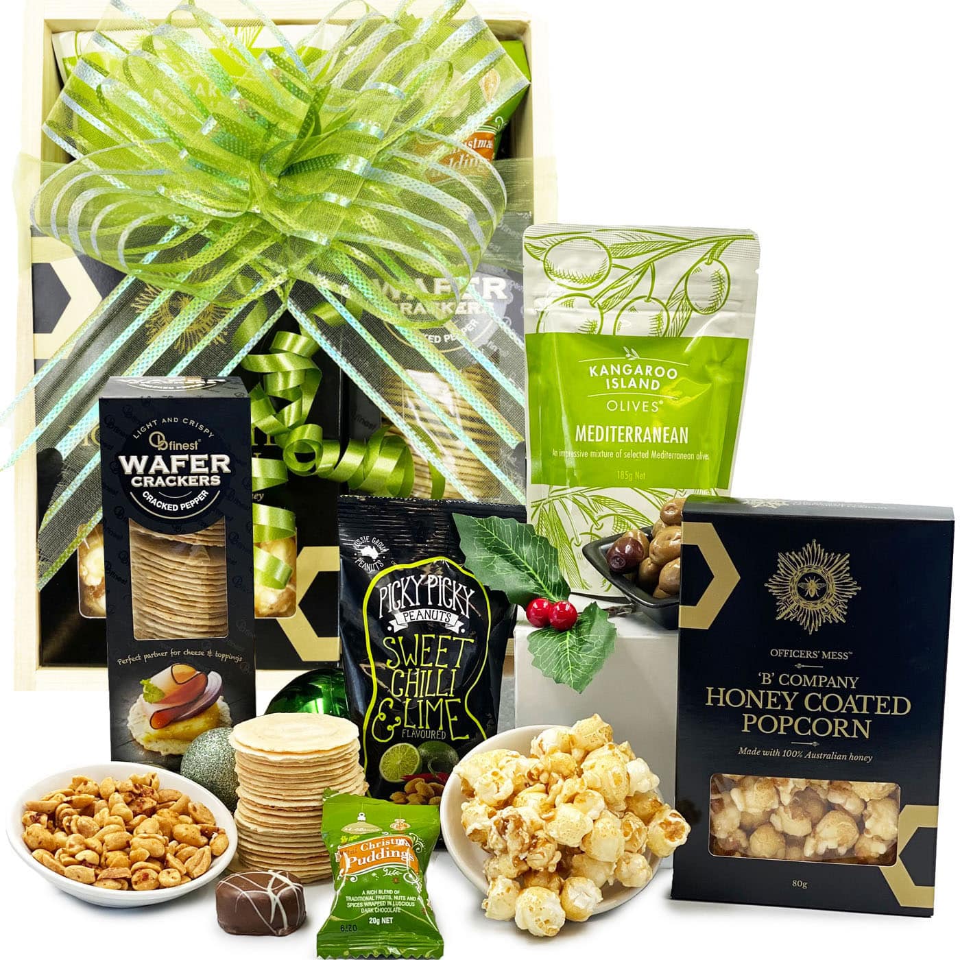 Christmas Hamper Christmas Hamper in wood tray Mr Claus