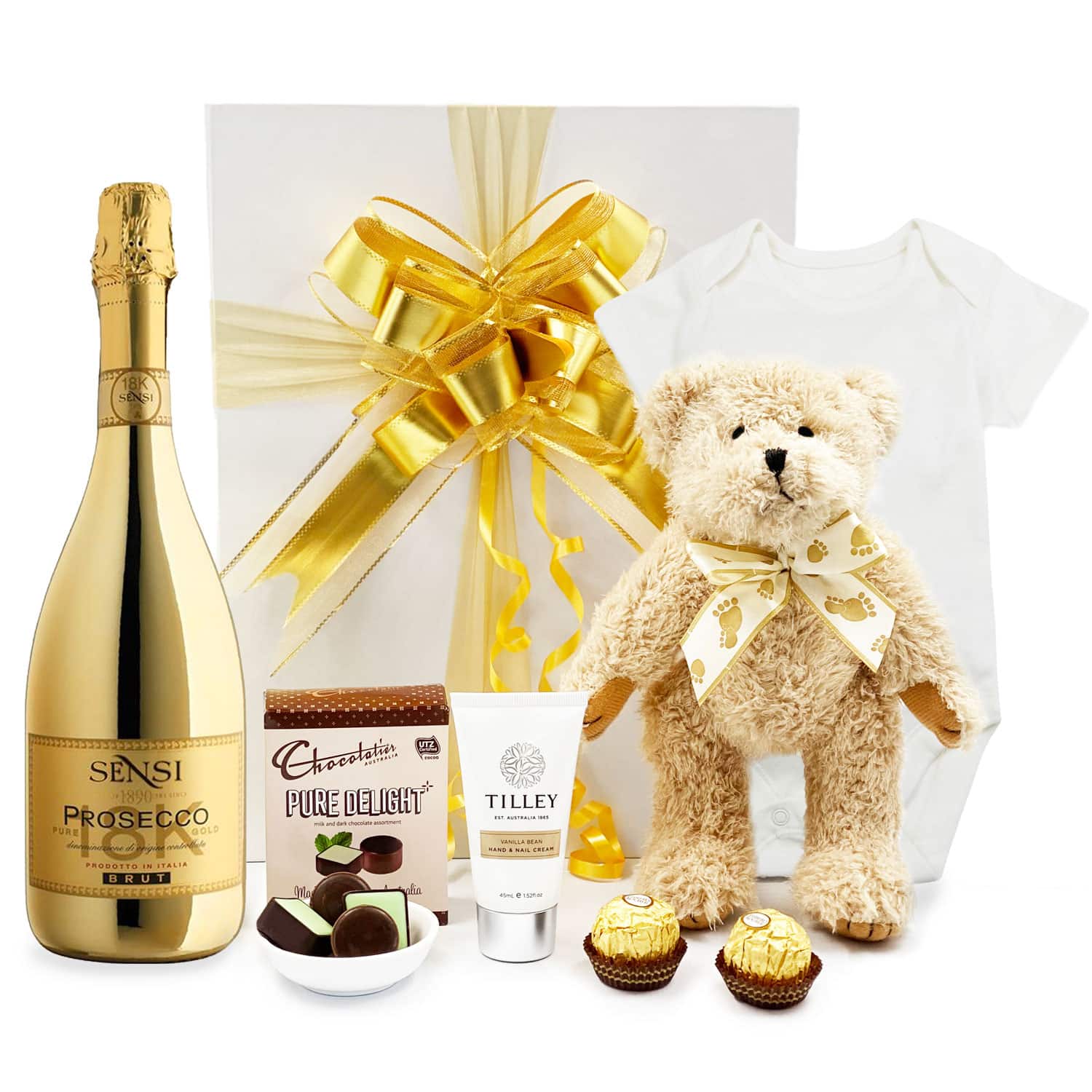 Newborn Baby Gift with Gold Prosecco Australia Wide Next Day delivery